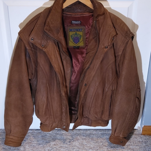 COPY - Oversized 90's Brown Leather Jacket - Picture 1 of 5